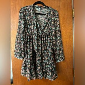 Shein Dresses | Shein Black Floral Dress,Size Small